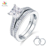 Superb 1.5 Ct Princess Cut Simulated Lab Diamond Silver Wedding Engagement Ring Set - The Jewellery Supermarket