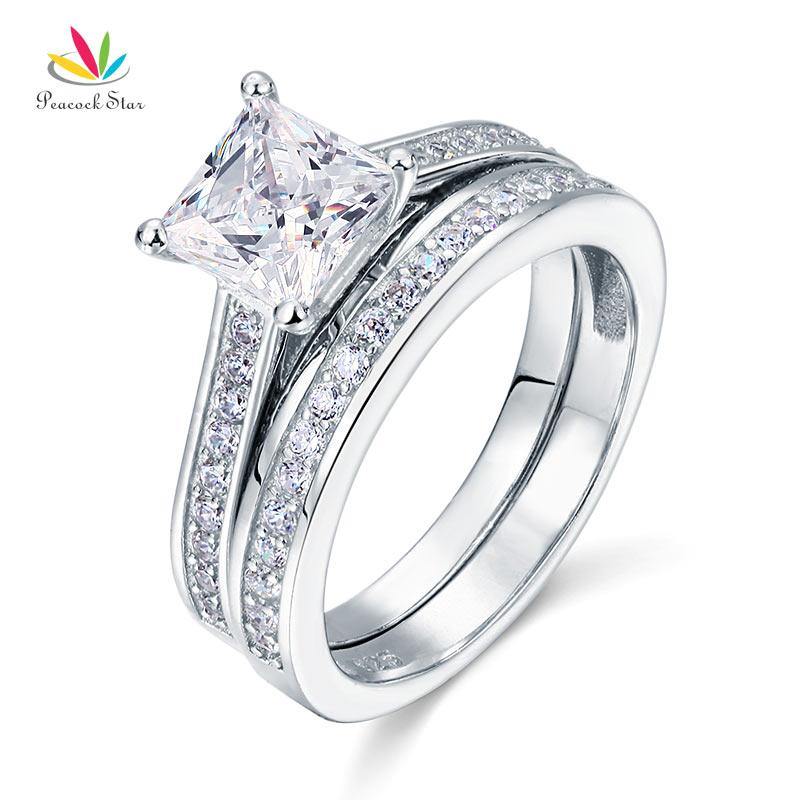 Superb 1.5 Ct Princess Cut Simulated Lab Diamond Silver Wedding Engagement Ring Set - The Jewellery Supermarket