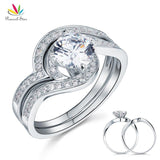 Superb 1.50 Carat 2-Pcs Simulated Lab Diamond Silver Anniversary Engagement Ring Set - The Jewellery Supermarket