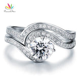 Superb 1.50 Carat 2-Pcs Simulated Lab Diamond Silver Anniversary Engagement Ring Set - The Jewellery Supermarket
