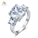 Superb Cushion Cut 4 Ct. Silver Simulated Lab Diamond Three-Stone Pageant Luxury Ring