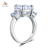 Superb Cushion Cut 4 Ct. Silver Simulated Lab Diamond Three-Stone Pageant Luxury Ring - The Jewellery Supermarket