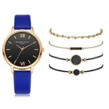 Top Style 5pcs Set Fashion Luxury Leather Band Analog Quartz Wrist Watch - The Jewellery Supermarket
