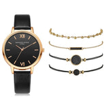 Top Style 5pcs Set Fashion Luxury Leather Band Analog Quartz Wrist Watch - The Jewellery Supermarket