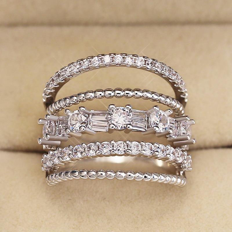 Trendy Bohemian Stylish Several Layers With Full Micro Paved AAA+ CZ Diamonds Ring - The Jewellery Supermarket