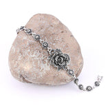 Trendy Romantic Vintage Rose Flower Crystal Silver Colour Fashion Bracelet