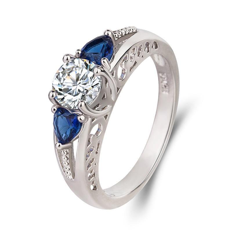 Trendy Silver AAA+ CZ Diamond Sapphire Zircons Gemstones Ring - The Jewellery Supermarket