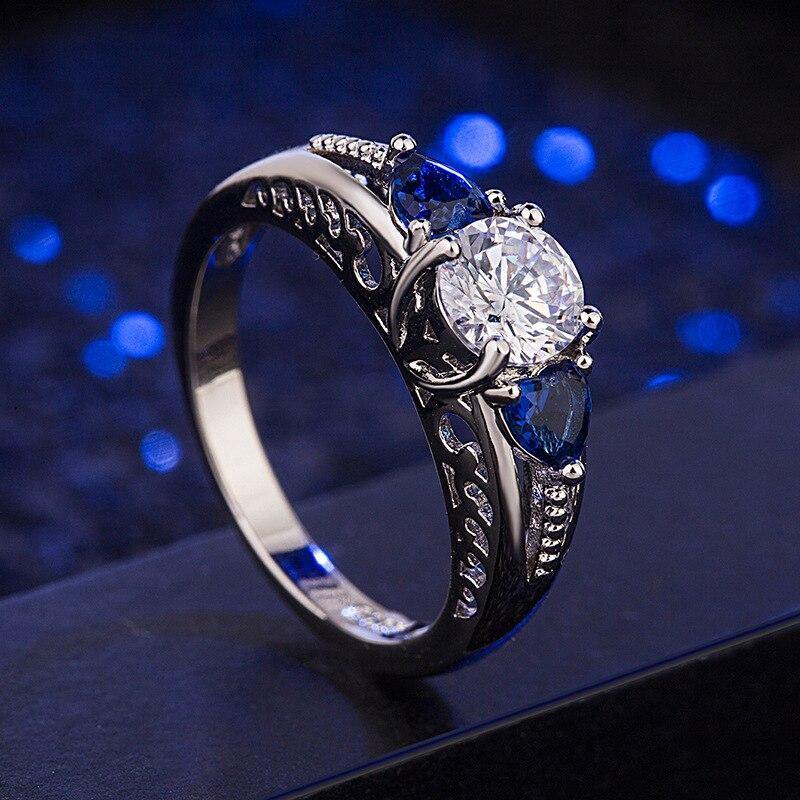 Trendy Silver AAA+ CZ Diamond Sapphire Zircons Gemstones Ring - The Jewellery Supermarket
