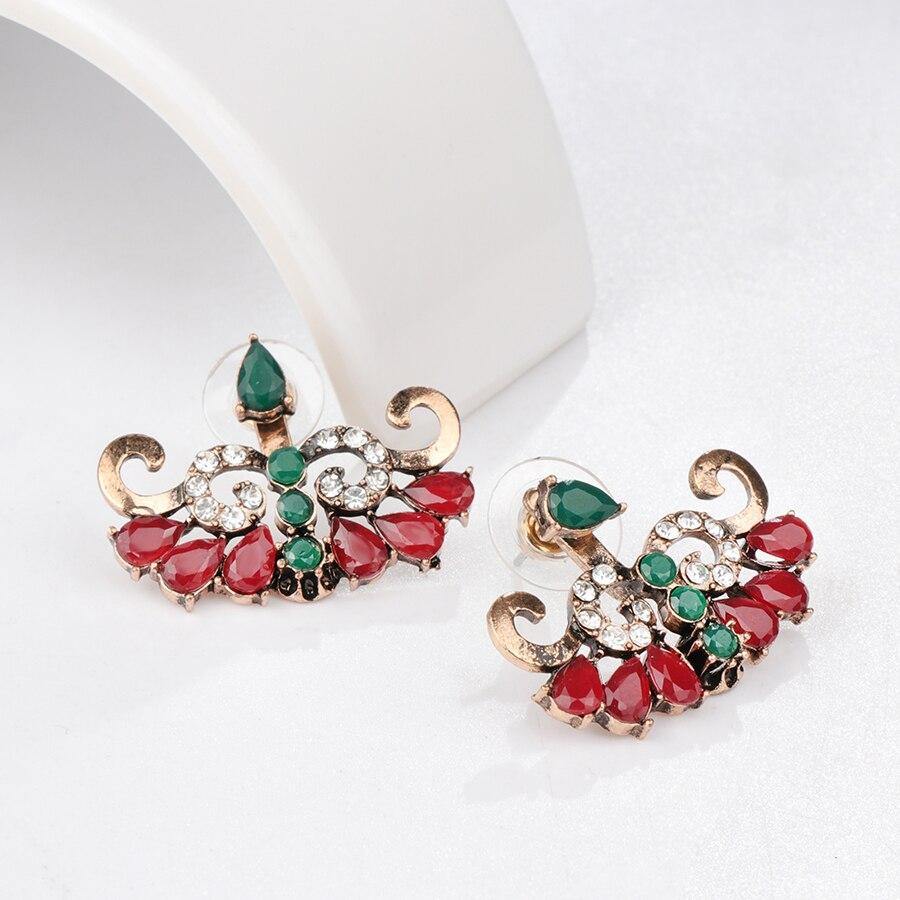 Unique Turkish Antique Gold Stud Double Sided Crystal Earrings - The Jewellery Supermarket