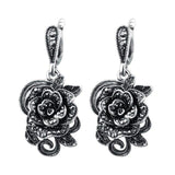 Vintage Crystal Rose Flower Antique Silver Color Black CZ Fashion Drop Earrings - The Jewellery Supermarket