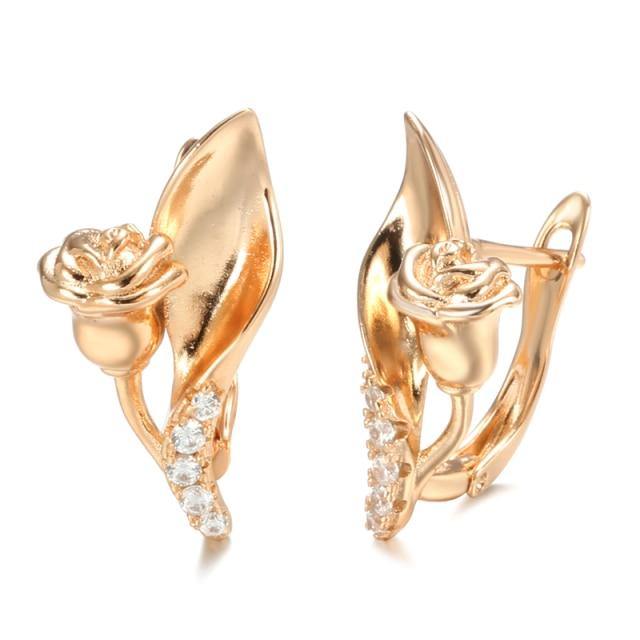 Vintage Look 585 Rose Gold Colour Natural zircon Rose Earrings - The Jewellery Supermarket