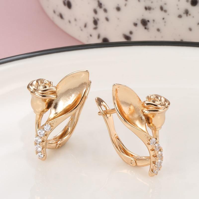 Vintage Look 585 Rose Gold Colour Natural zircon Rose Earrings - The Jewellery Supermarket