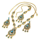 Vintage Look Gold-Color Mosaic  Blue Crystal Bracelet Necklace Earrings Set
