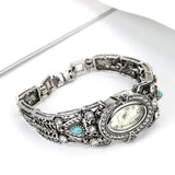 Vintage Old Silver colour Oval Wrist Watch Full Rhinestone Elegant Bracelet - The Jewellery Supermarket