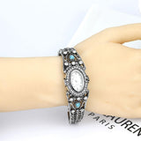 Vintage Old Silver colour Oval Wrist Watch Full Rhinestone Elegant Bracelet - The Jewellery Supermarket