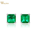 Vintage Sterling Silver Emerald Cut Emerald Gemstone White Gold Colour Earrings