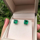 Vintage Sterling Silver Emerald Cut Emerald Gemstone White Gold Colour Earrings - The Jewellery Supermarket