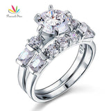 Vintage Style 2 Carat Round Cut Silver 2-Pcs Wedding Anniversary Engagement Ring Set - The Jewellery Supermarket