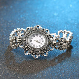 Vintage Style Silver Plated Hollow Floral Crystal Metal Watch Bracelet - The Jewellery Supermarket