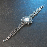 Vintage Style Silver Plated Hollow Floral Crystal Metal Watch Bracelet - The Jewellery Supermarket
