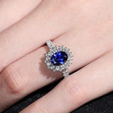 Wedding Anniversary Luxury Ring with Oval Cut Blue AAA+ Cubic Zirconia Ring