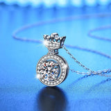 White Round Moissanite Diamond Necklace Silver Crown Pendant Necklace For Women - The Jewellery Supermarket