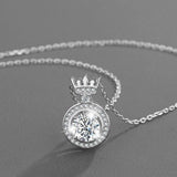 White Round Moissanite Diamond Necklace Silver Crown Pendant Necklace For Women - The Jewellery Supermarket