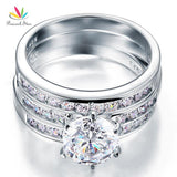 Wonderful 2 Carat Simulated Lab Diamond Silver 3-Pcs Wedding Engagement Ring Set - The Jewellery Supermarket
