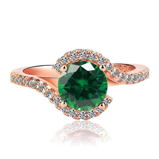 Wonderful 925 Silver Round shaped Lab Created Emerald Ruby Zircon Gemstone Rings - The Jewellery Supermarket
