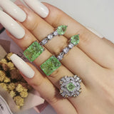 Trendy Green silver colour bride Jewelry Set Drop Earring Open Ring for Women