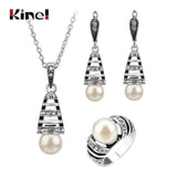 NEW Hollow Out Water Drop 3Pcs Silver Color Pearl Jewelry Sets For Women -intage Wedding Jewelry Set - The Jewellery Supermarket