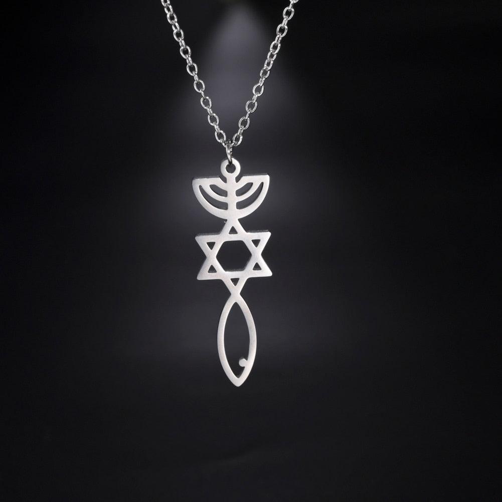 NEW Messianic Pendant Menorah David’s Star with Fish Symbol Carved Jewelry Holy Land - The Jewellery Supermarket