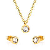 New Design Stainless Steel Gold Colour Round CZ Crystals Pendant Necklace Jewellery Set - The Jewellery Supermarket
