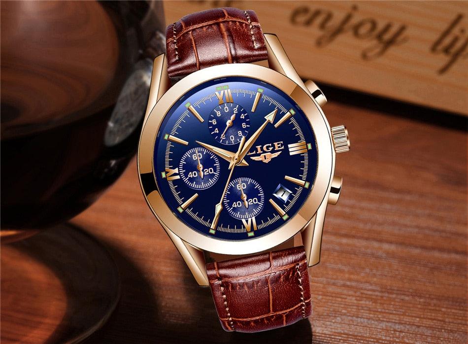 Great Gifts for Men - New Fashion Top Brand Luxury Quartz Premium Leather Waterproof Sport Chronograph Watch - The Jewellery Supermarket