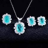 Silver Color Lake Blue Paraiba Tourmaline Stone Vintage Fashion Jewellery Set for Women - Popular Fashion Gifts