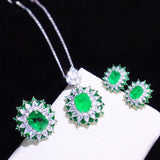 NEW ARRIVAL - Vintage Style Silver Sparkling Lab Emerald Gemstone Jewellery Sets