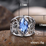 Fashion Wide Noble Rhombus Cut Blue Horse Eye Drill Stone Hollow Leaf Ring - The Jewellery Supermarket