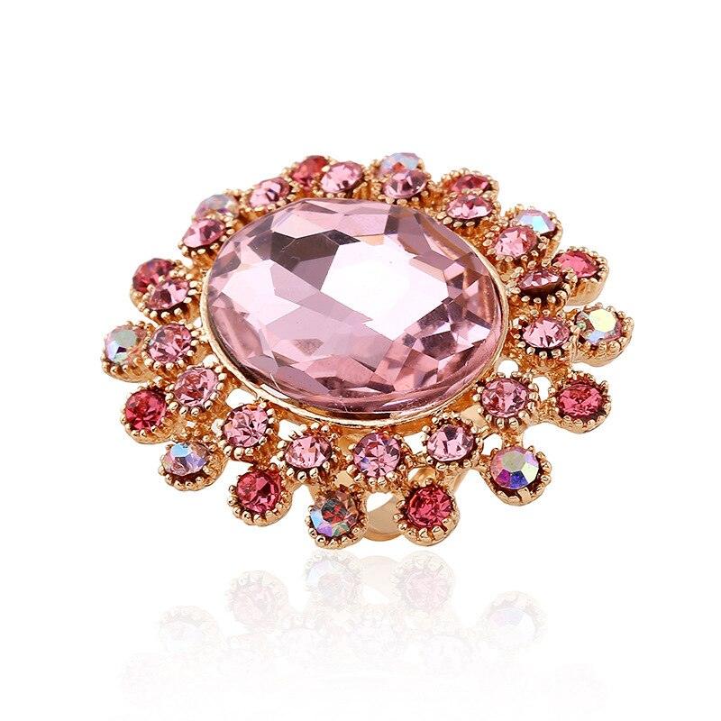 NEW VINTAGE RING Luxury Gold Plated Metal Big Pink Crystal Adjustable Rings - The Jewellery Supermarket