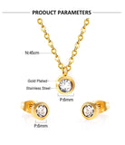 New Design Stainless Steel Gold Colour Round CZ Crystals Pendant Necklace Jewellery Set - The Jewellery Supermarket