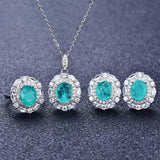 Silver Colour Brazilian Paraiba Tourmaline Stone Earrings/Pendant/Necklace/Ring Jewellery Set for Women - The Jewellery Supermarket