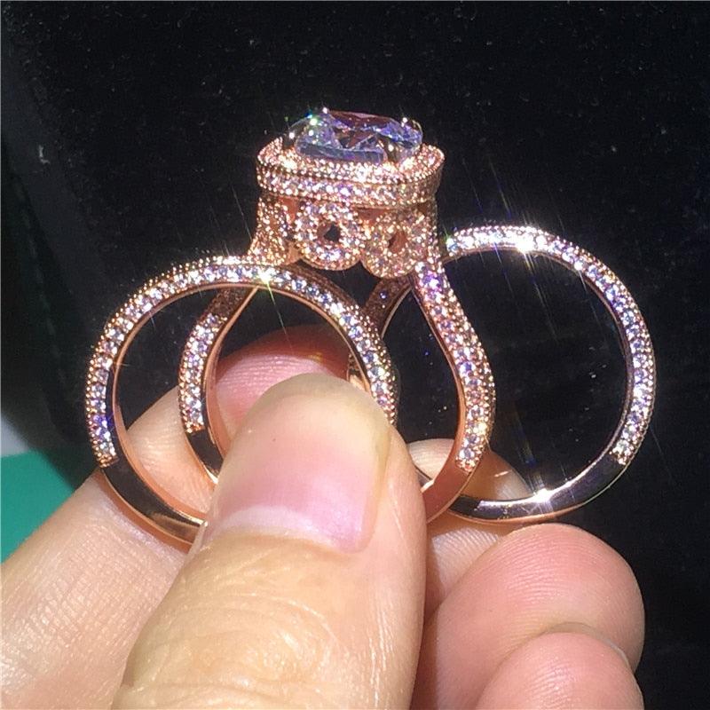 NEW Vintage 18K Rose Gold Colour AAAA Quality Cubic Zirconia Luxury Ring set - The Jewellery Supermarket