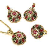 NEW ARRIVAL - Fashion Antique Gold Ethnic Style Crystal Flower Earring Ring Boho Jewellery Sets