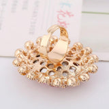 NEW VINTAGE RING Luxury Gold Plated Metal Big Pink Crystal Adjustable Rings - The Jewellery Supermarket