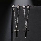 NEW Simple Metal Chain Religious Cross Hanging Stainless Steel Drop Earrings Drop Earrings - The Jewellery Supermarket