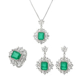 NEW ARRIVAL - Lab Emerald Gemstone Vintage Lab Diamond Wedding Jewelry Sets