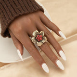 NEW VINTAGE RINGS Vintage Bohemia Flower Rose Red Crystal Gold Adjustable Ring - The Jewellery Supermarket