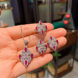 NEW - Luxury Vintage Lab Ruby High Carbon Diamond Gemstone Wedding Jewelry Set