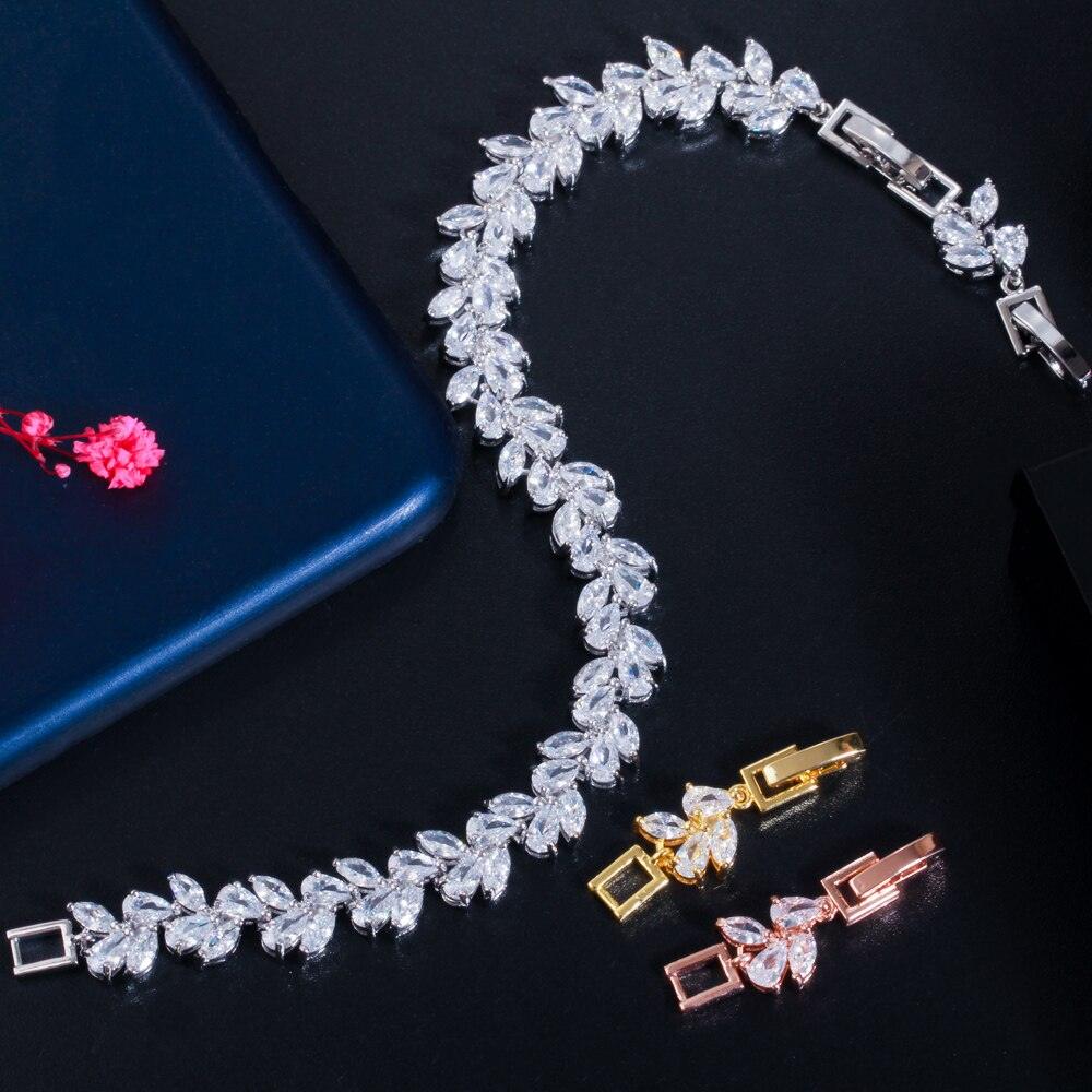 Rose Gold Color White AAA+ Cubic Zirconia Simulated Diamonds Leaf Pattern Tennis Bracelets for Women - The Jewellery Supermarket