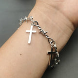 Small Wire Brambles Iron Unisex Cross Bracelet for Women - Barbed Wire Little Thorns Christian Bracelet