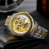 Top Brand Luxury Vintage Style Royal Crystal Gold Skeleton Engraved Watch - The Jewellery Supermarket